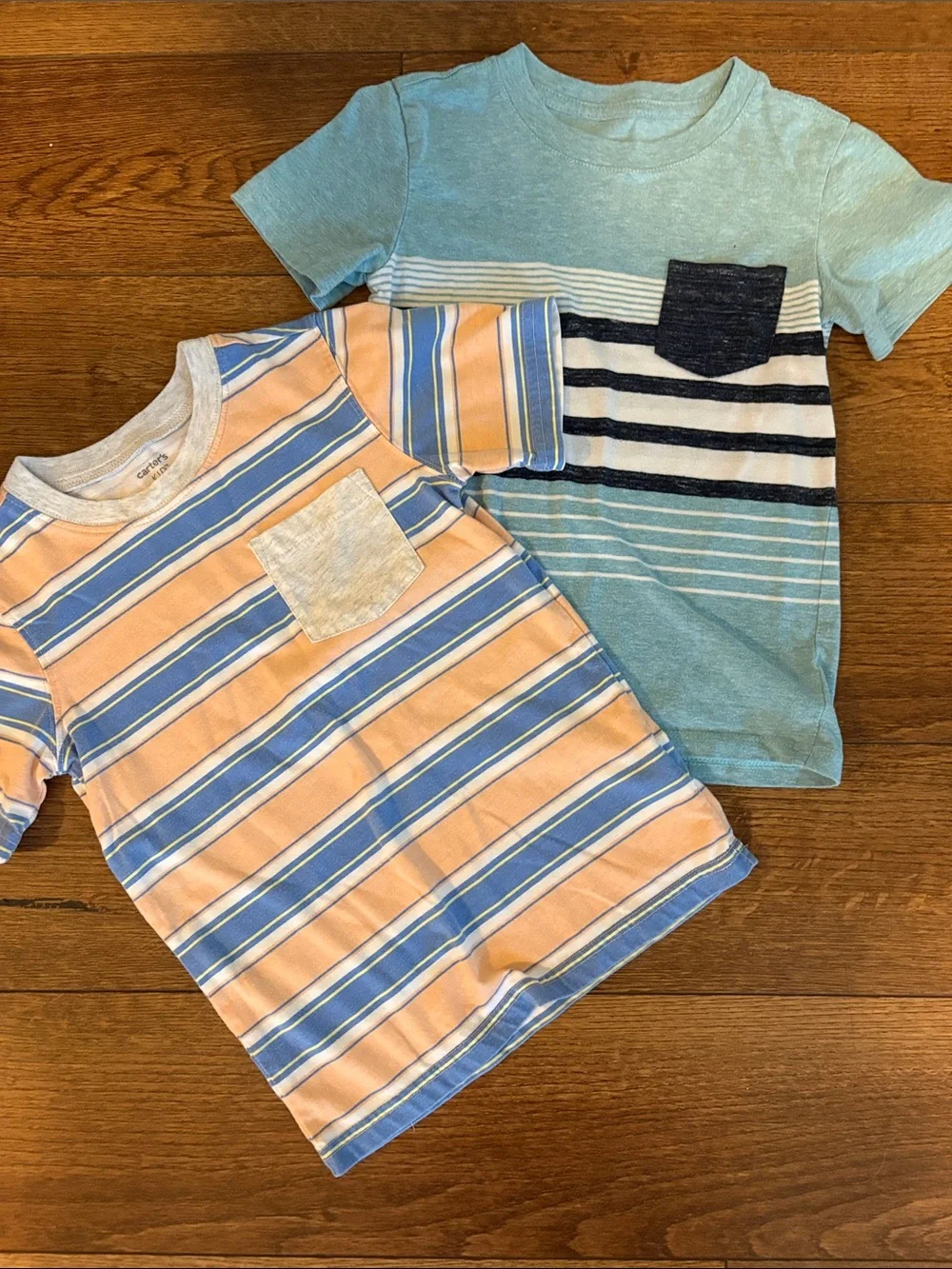 Carter's Striped Pocket Tees in Blue, Peach & Navy